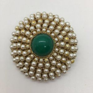 Faux Pearl and Jade Brooch